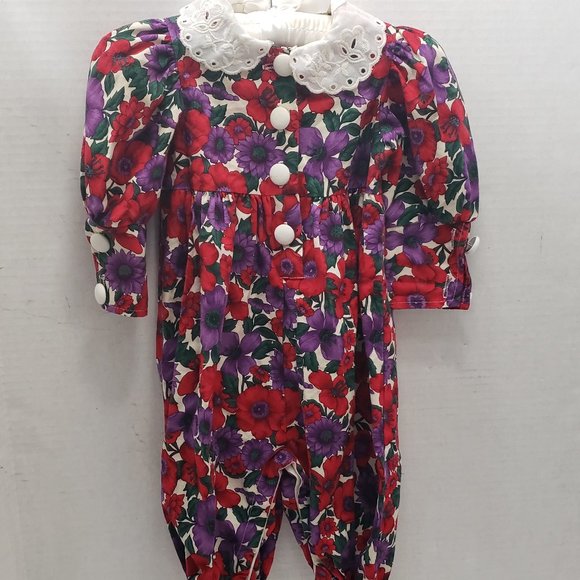 Lucy Max Anemone Flowers All Over Romper Baby Toddler Girls Red Purple Lace 12m
